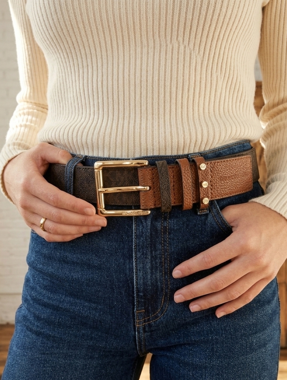 Michael Kors MK Monogramm Gold Studded Belt Small NWT